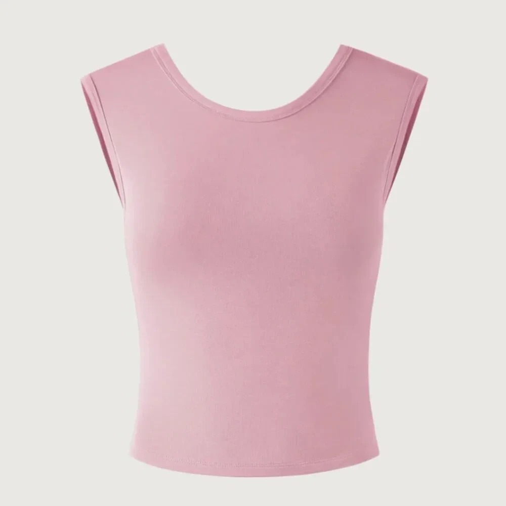 OGL Move Eco-SkinKiss Light Pink Open Back Brami Tank Built-in Bra Scoop Neck L